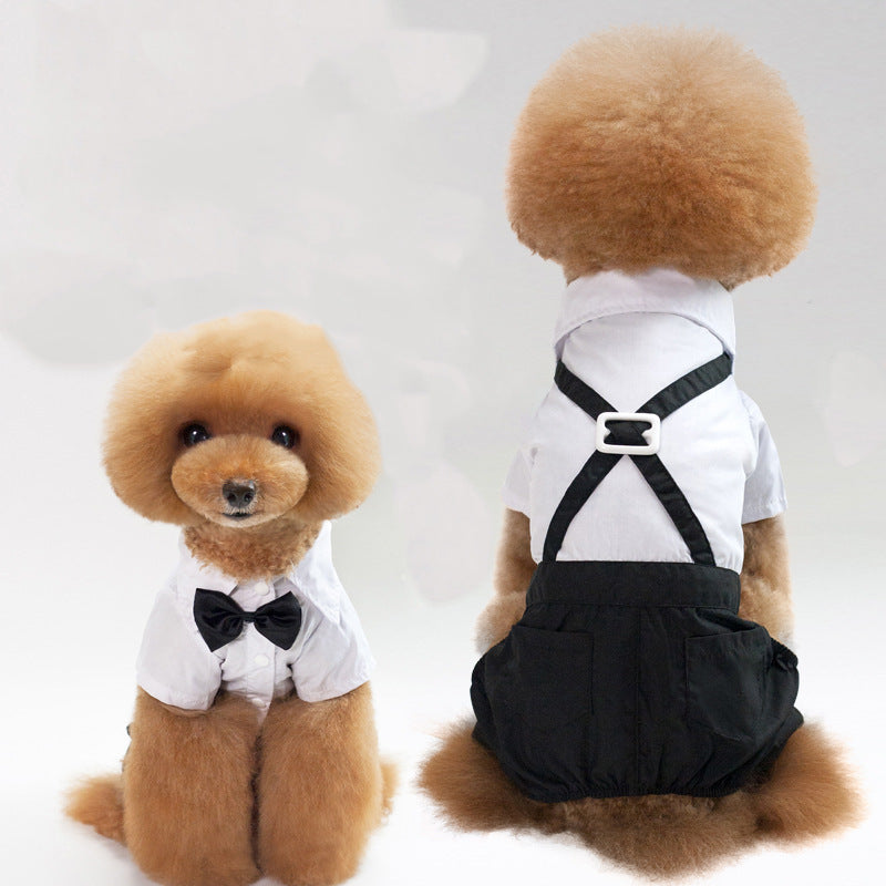 Pet Dog Cat Clothes Prince Tuxedo Bow Tie Suit Chihuahua Coat Handsome Pets Dog Suit Wedding Dress Jumpsuit Coat S-XXL