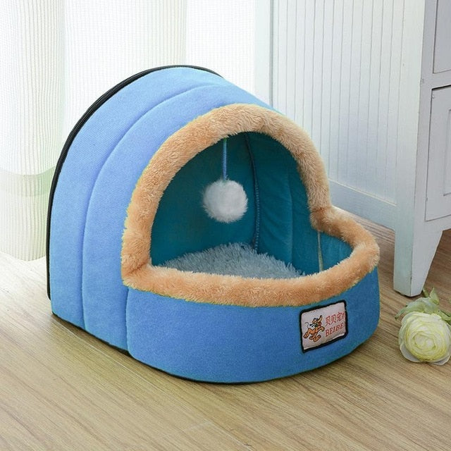 Cama para gato y perro casa para cachorro con pelota de juguete mascota suave y cálida cojín perro perrera gato Castillo para Drop Shipping